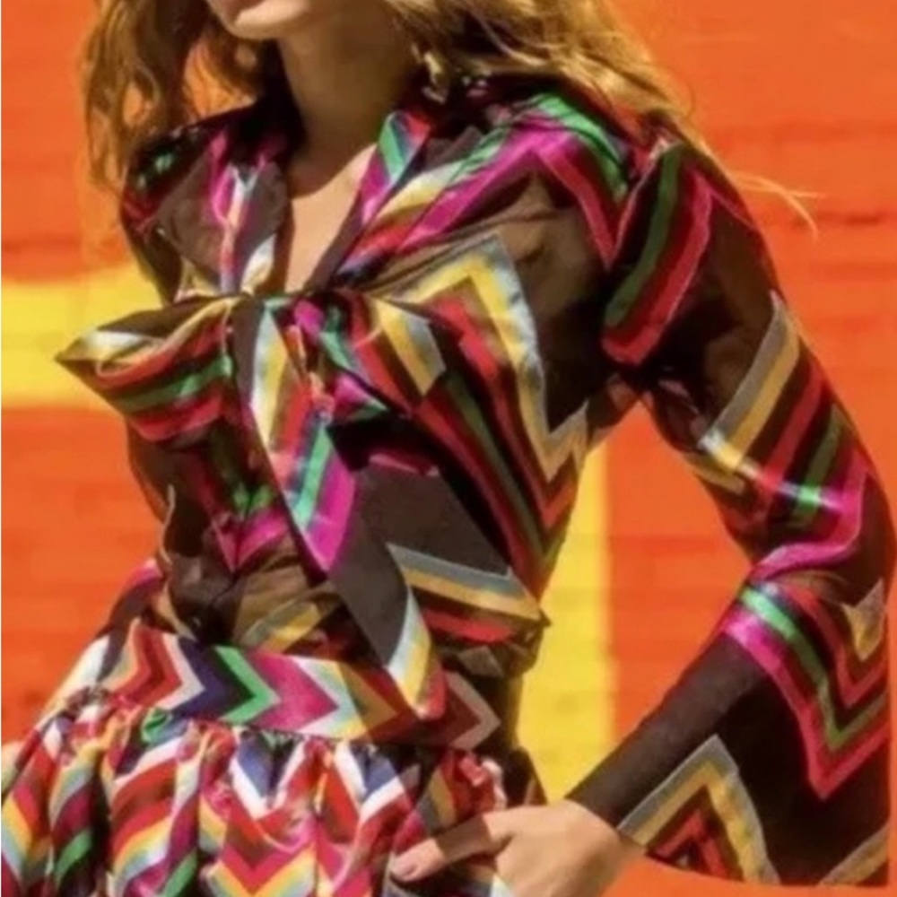 Alice + Olivia Meredith Chevron Striped Multicolored Blouse - XS - EUC